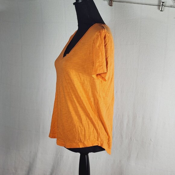 Loft Orange Cream V-Neck Cotton Short Sleeve Hi Low Classic Basic T-Shirt Size M - Picture 9 of 16